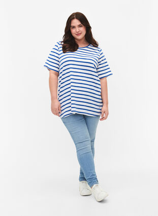 Raidallinen t-paita puuvillasta, Blue Stripes, Model image number 2