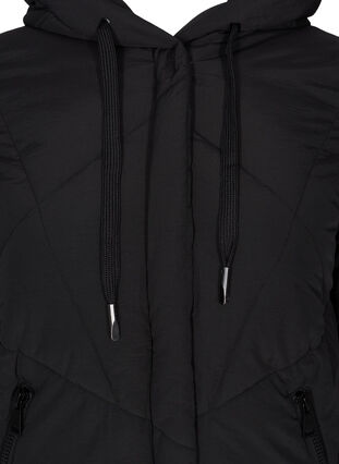 Lyhyt talvitakki hupulla ja taskuilla, Black, Packshot image number 2