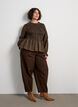 Ruudullinen pusero smokkauksella ja peplum-helmalla, Ruskea, Model image number 1