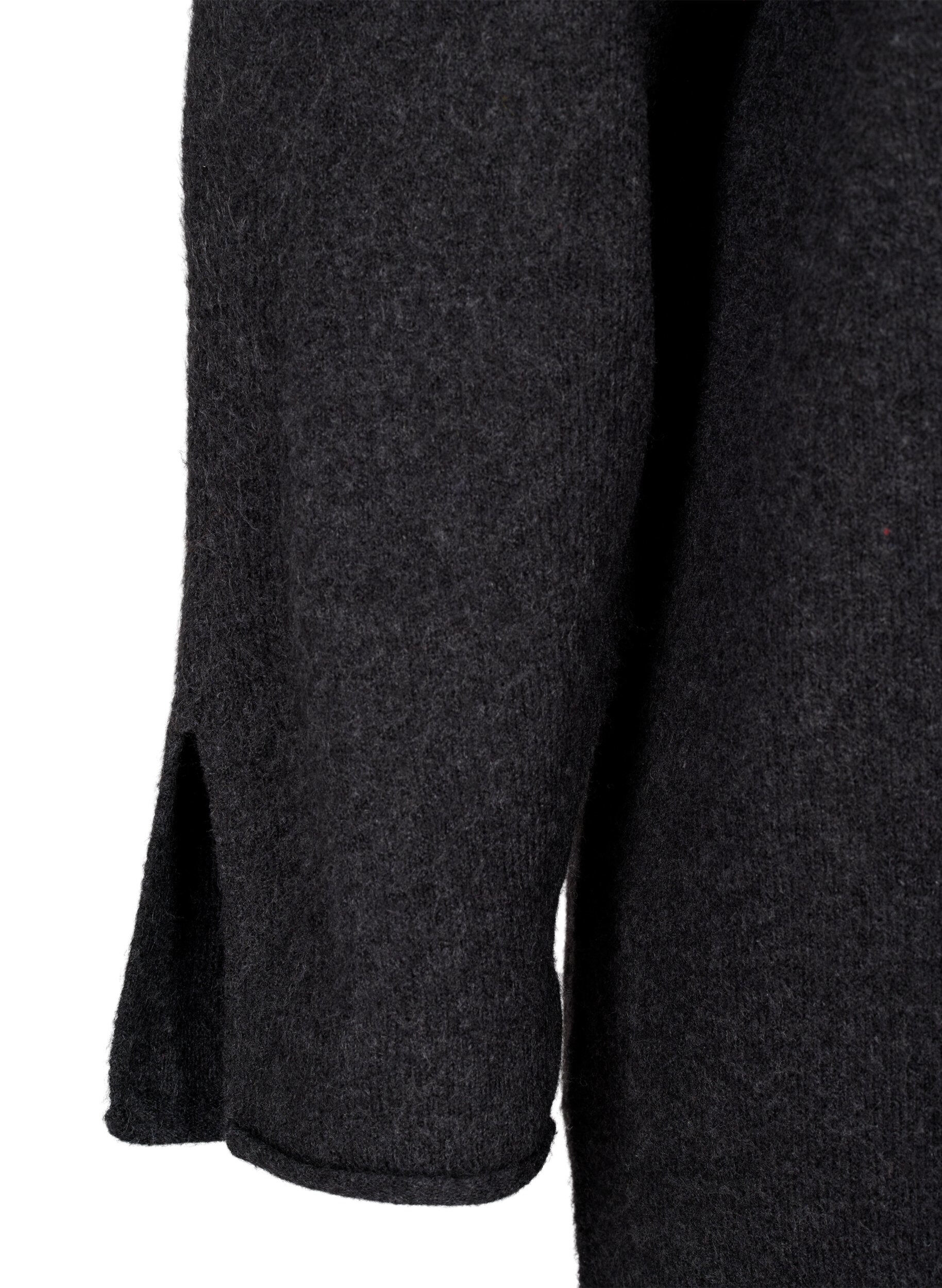 Zizzi Neulemekko py&ouml;re&auml;ll&auml; kaula-aukolla ja halkiolla, Dark Grey Melange, Packshot image number 3