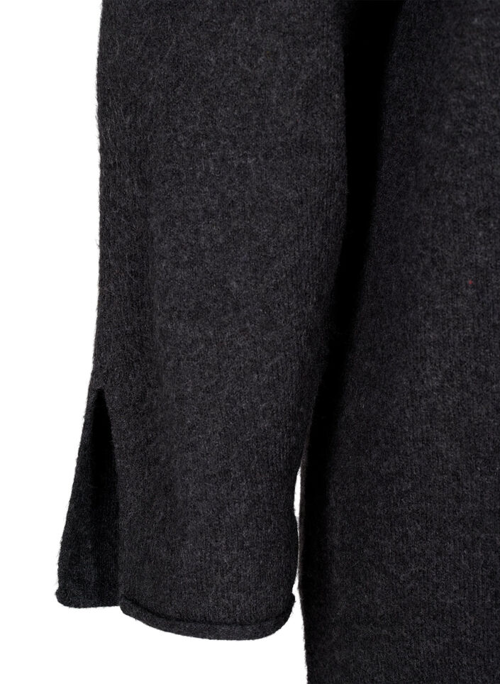 Neulemekko pyöreällä kaula-aukolla ja halkiolla, Dark Grey Melange, Packshot image number 3