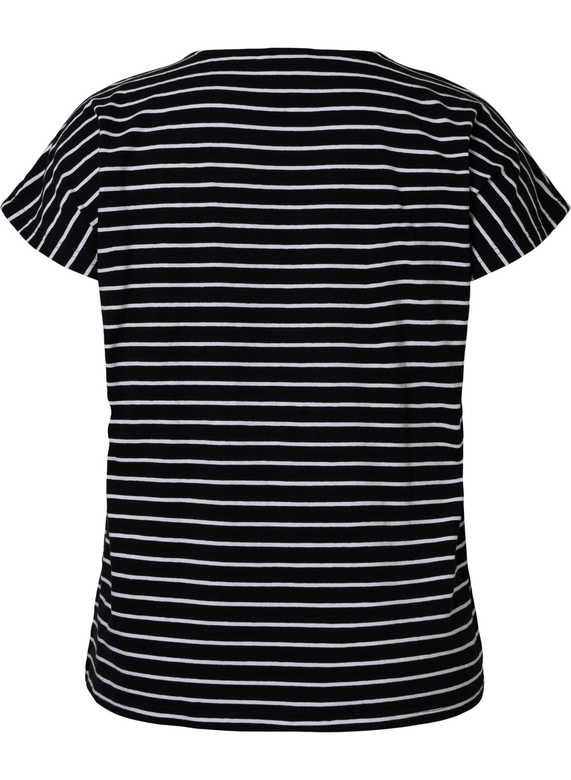 Zizzi Raidallinen t-paita puuvillaa, Black W. Stripe, Packshot image number 1