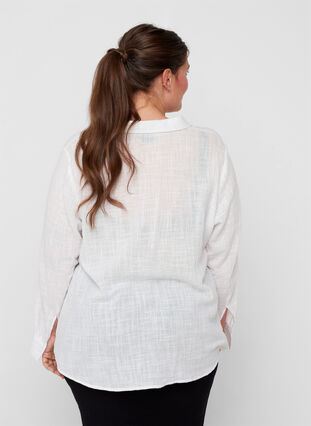 Pitkähihainen puuvillainen paita tekstuurilla, White, Model image number 1