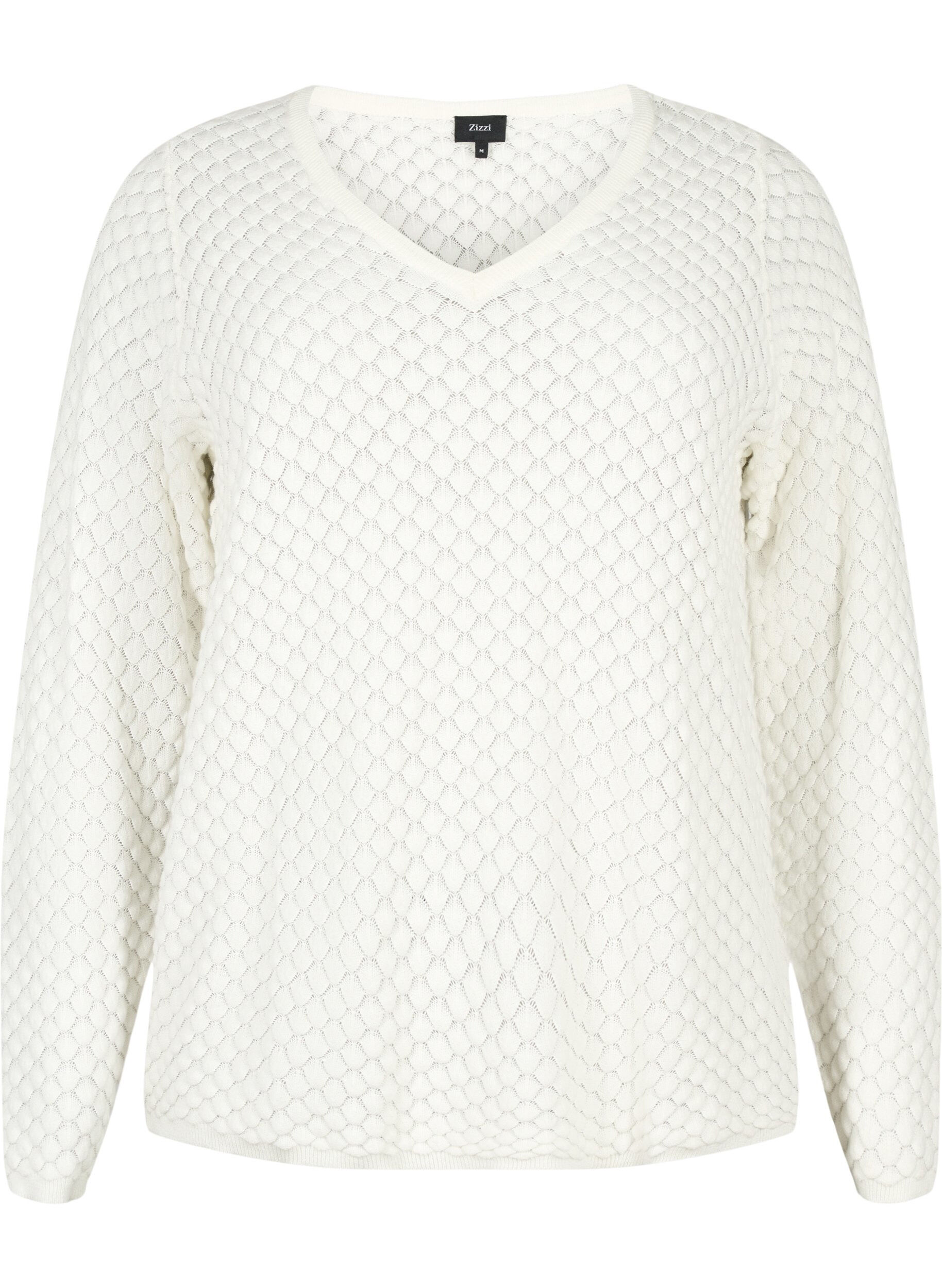 Zizzi Pintakuviollinen neulepaita luomupuuvillasta	, Cloud Dancer, Packshot image number 0