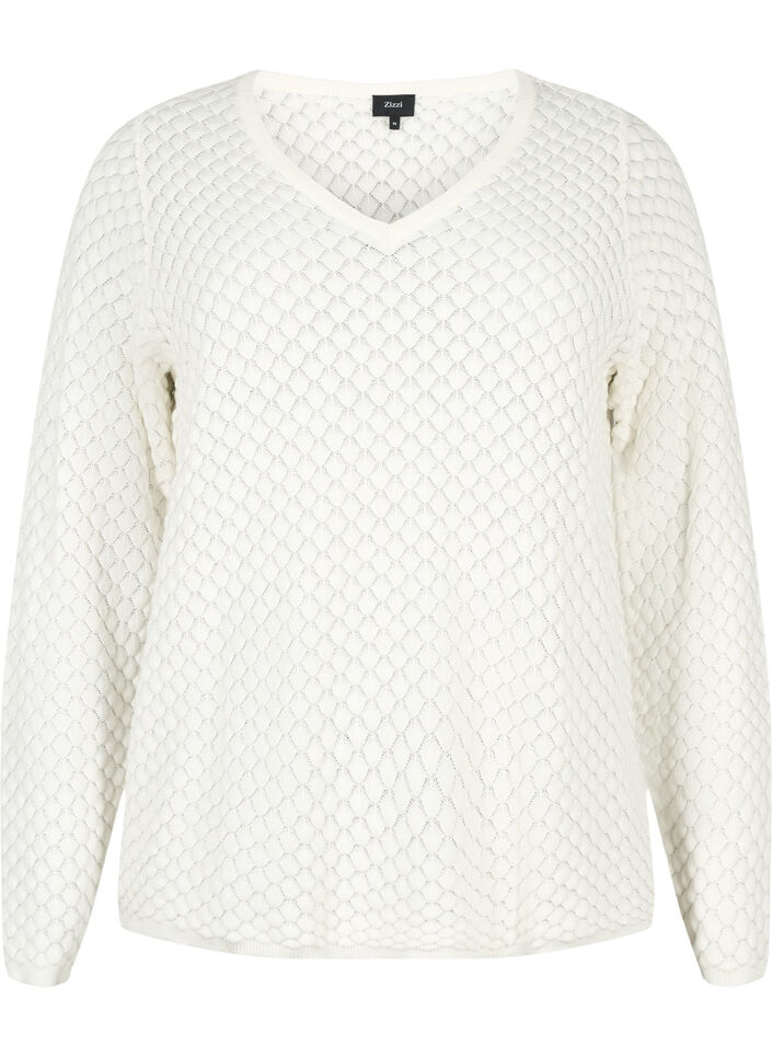 Pintakuviollinen neulepaita luomupuuvillasta	, Cloud Dancer, Packshot image number 0