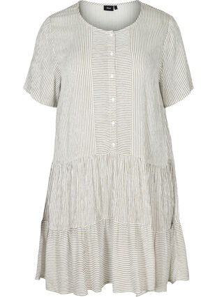 Lyhythihinen mekko raidoilla ja napeilla, White Stripe, Packshot image number 0