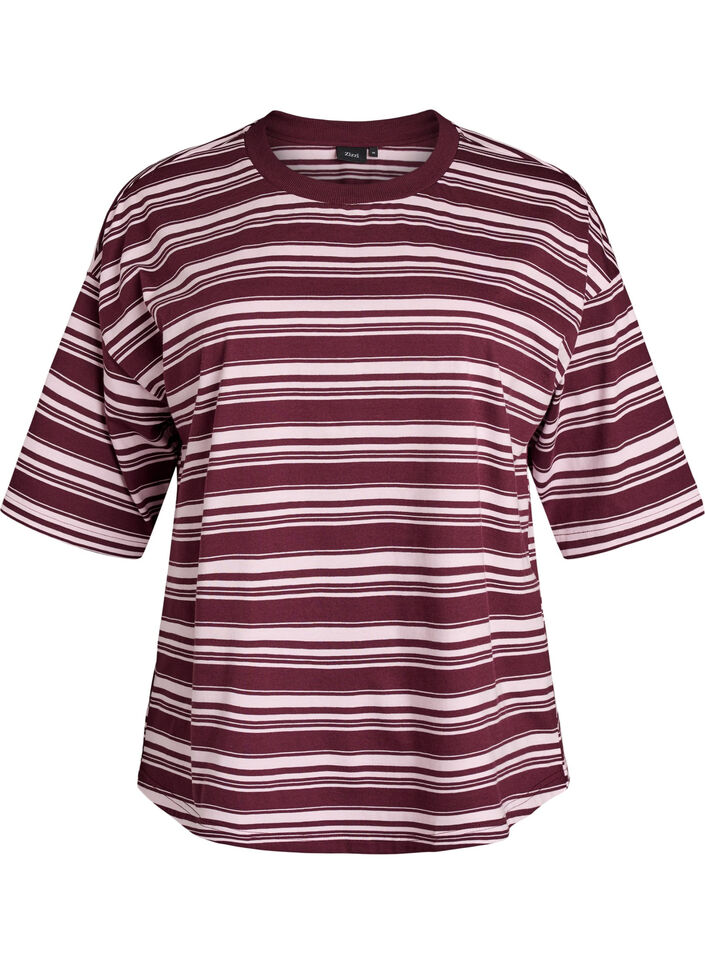Boxy-mallinen raidallinen T-paita, Punainen, Packshot image number 0