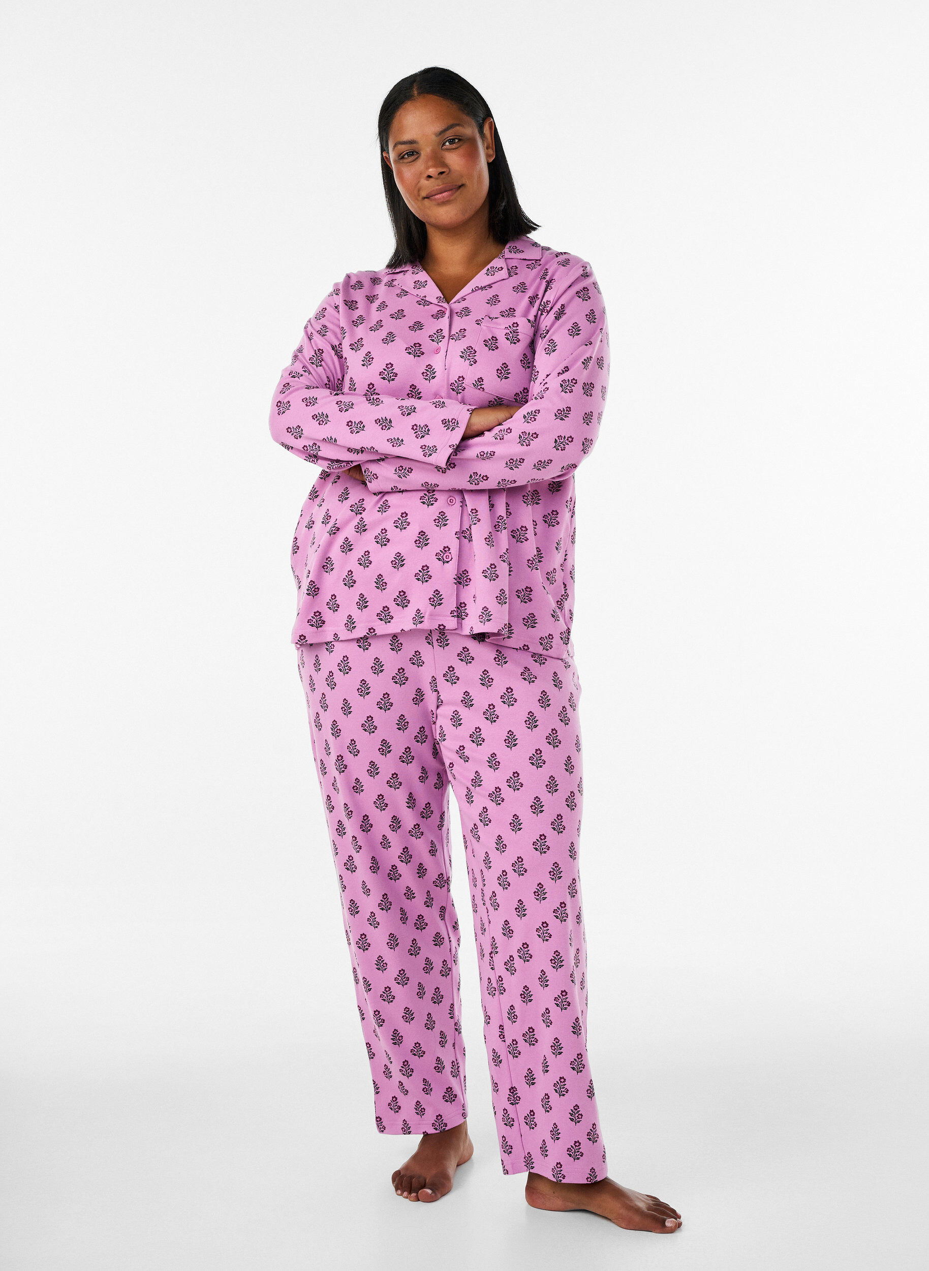 ZizziPuuvillapjama -housut korkealla vy&ouml;t&auml;r&ouml;ll&auml;, Vaaleanpunainen, Model image number 0