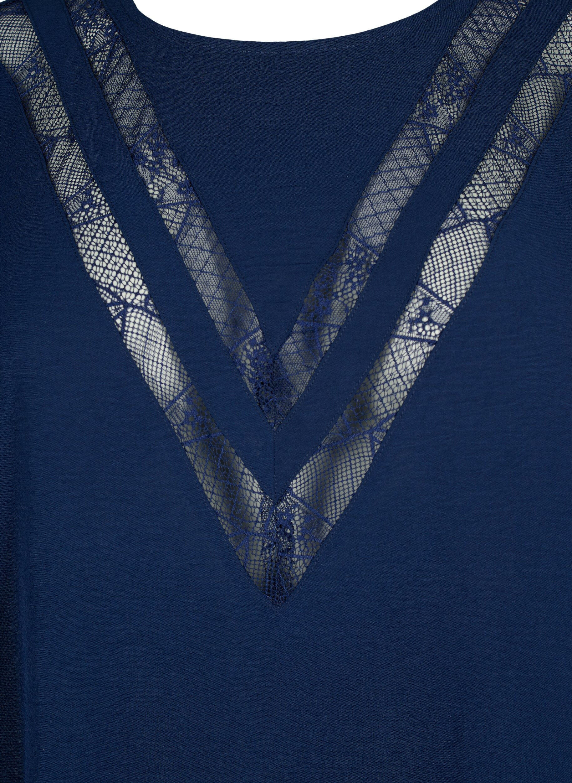 Zizzi Pitk&auml;hihainen pusero, jossa on pitsi&auml;, Navy Blazer, Packshot image number 2