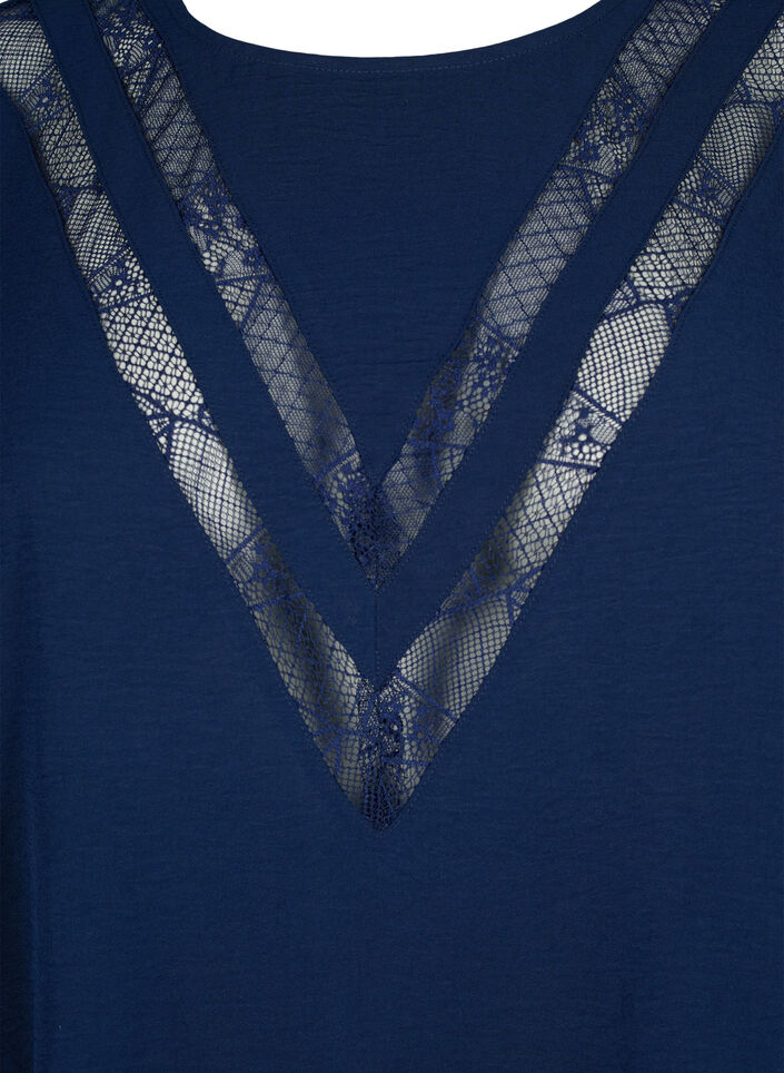 Pitkähihainen pusero, jossa on pitsiä, Navy Blazer, Packshot image number 2