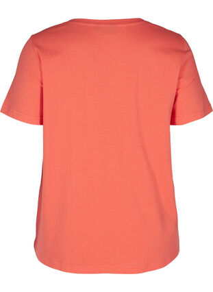 Lyhythihainen puuvillasta valmistettu t-paita v-aukolla, Living Coral, Packshot image number 1