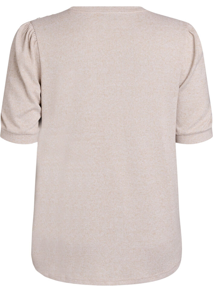 Pusero nappidetaljilla ja lyhyill&auml; puhvihihoilla, Beige, Packshot image number 1