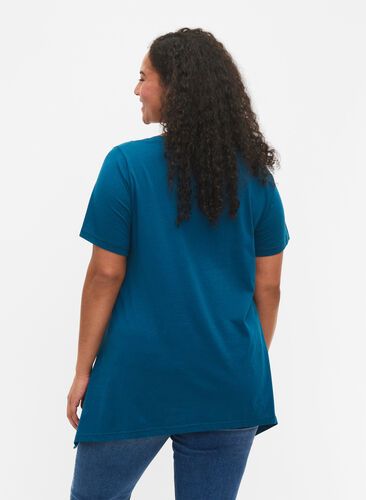 Puuvillainen t-paita tekstipainatuksella, Blue Coral HAPPY, Model image number 1