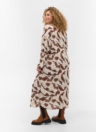 Pitkähihainen mekko kuosilla ja napituksella, Camouflage AOP, Model image number 1