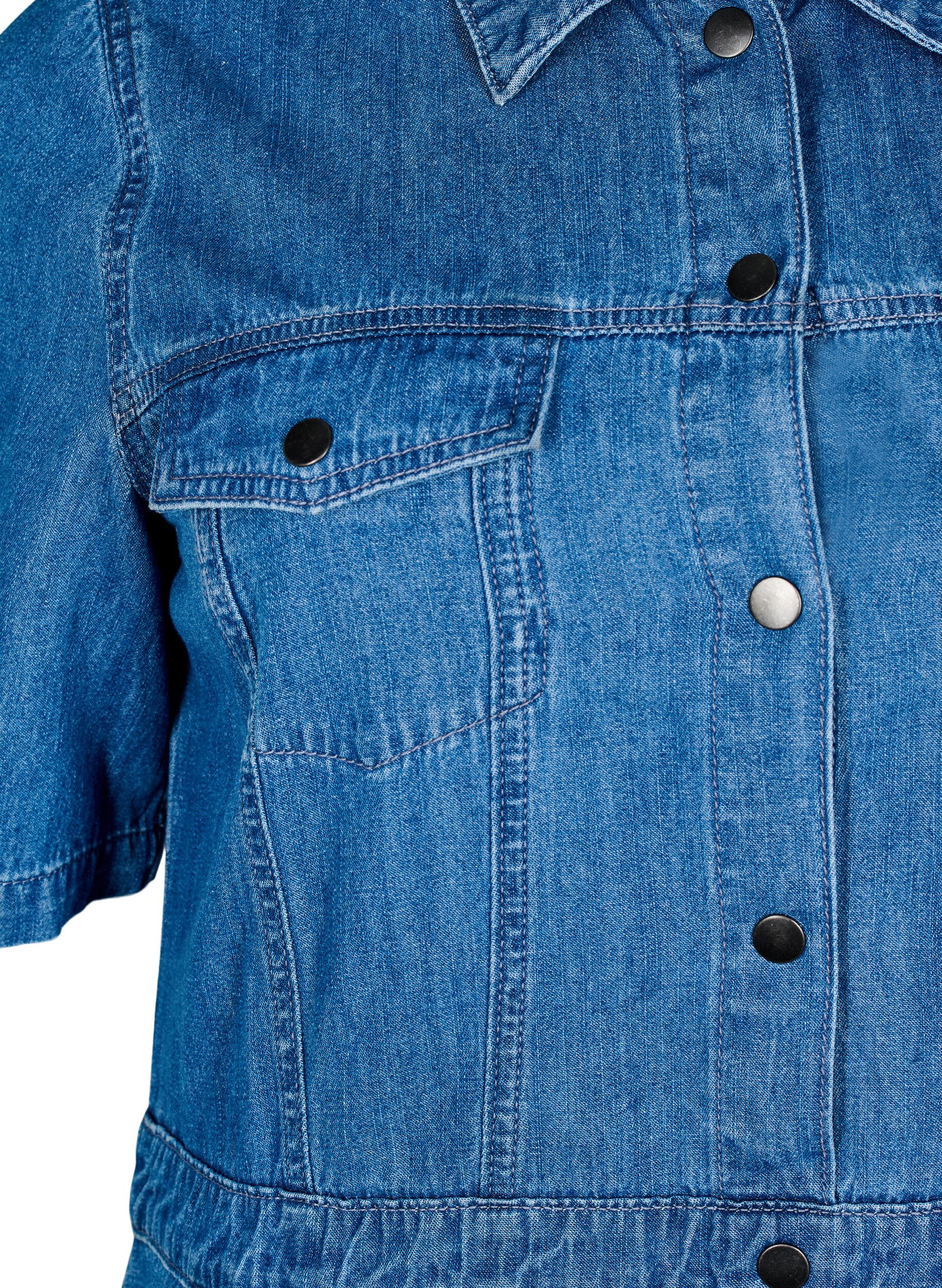 ZizziMidimittainen denimmekko napeilla ja lyhyill&auml; hihoilla, Sininen, Packshot image number 2