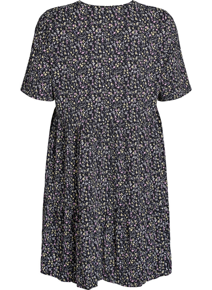 Lyhythihainen A-linjainen mekko, jossa on leikkauslinja, Musta, Packshot image number 1