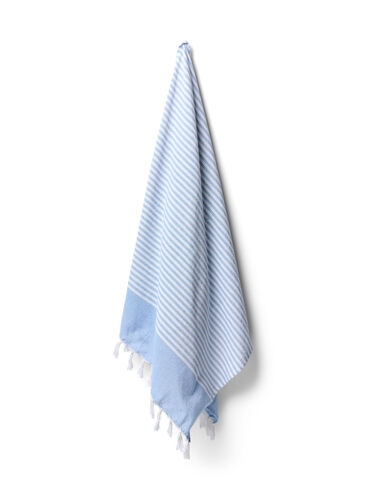 Raidallinen pyyhe hapsuilla, Light Blue Melange, Packshot image number 0