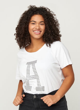 Puuvillainen t-paita niiteillä, Bright White, Model image number 0
