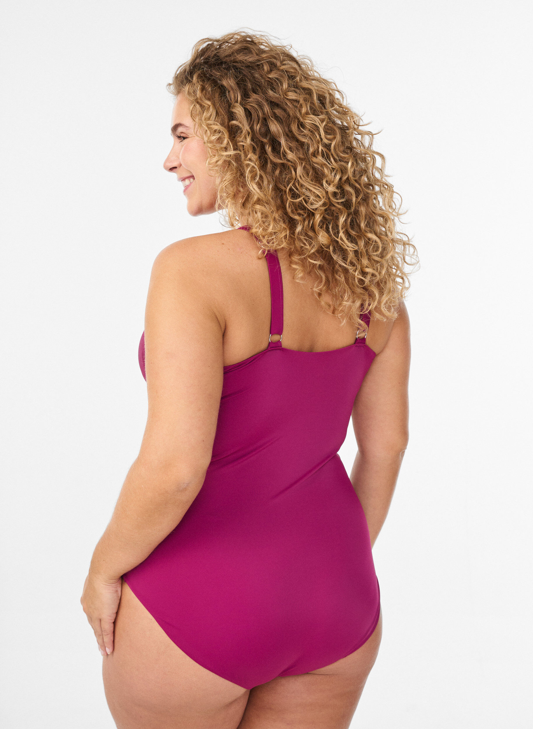 ZizziKaariollinen uimapuku rypytysdetaljilla, Violetti, Model image number 1