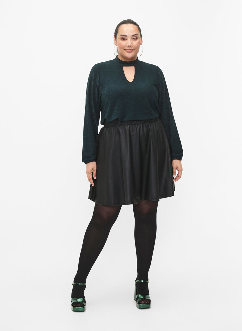 Pitkähihainen glitteripusero, jossa pyöreä kaula-aukko ja V-yksityiskohta, Black Scarab, Model image number 3