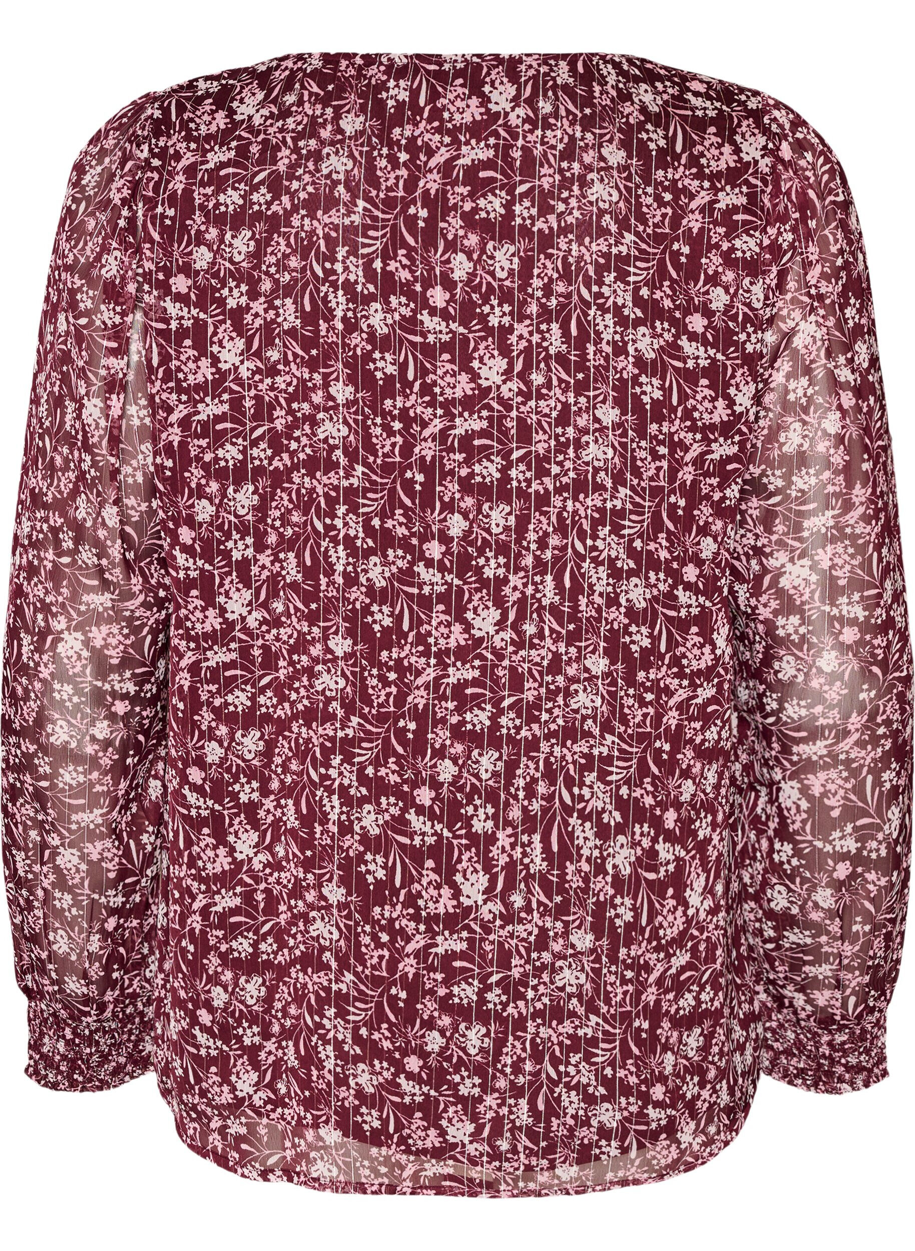 ZizziKukkaisprintill&auml; ja glitterlangalla koristeltu pusero, Punainen, Packshot image number 1