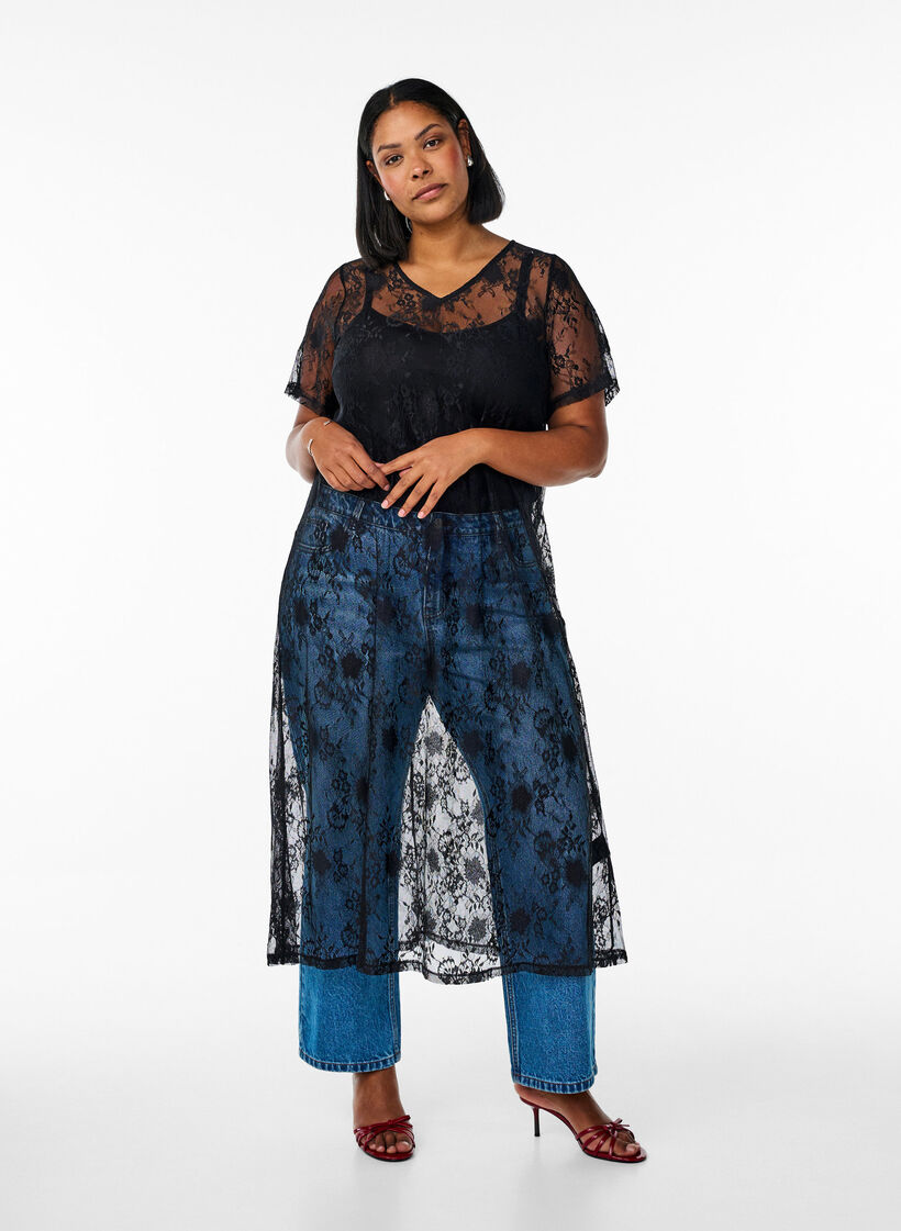 Midi-pituinen pitsimekko A-linjaisella leikkauksella, Black, Model image number 0