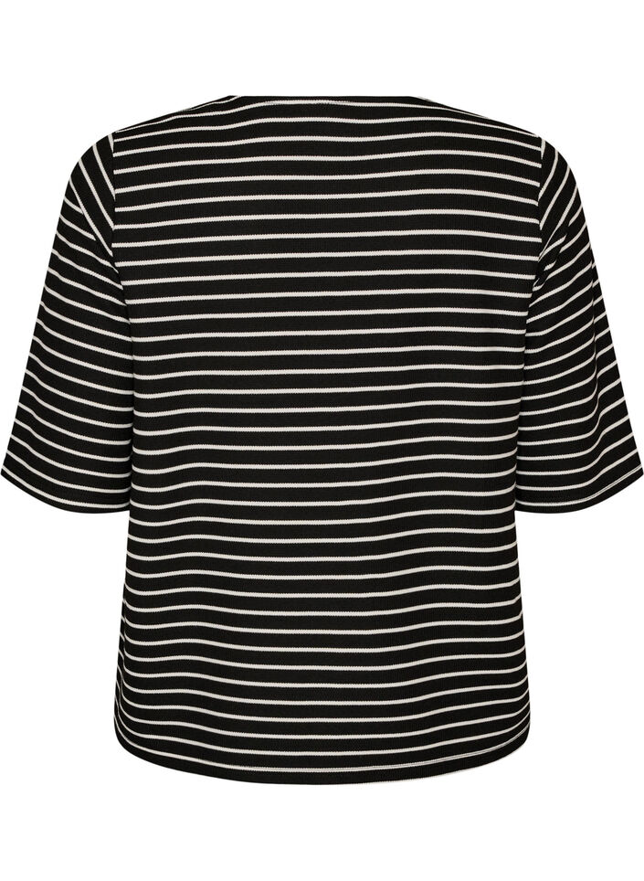 Pusero ribbineuloksella ja nappikiinnityksell&auml;, Musta, Packshot image number 1