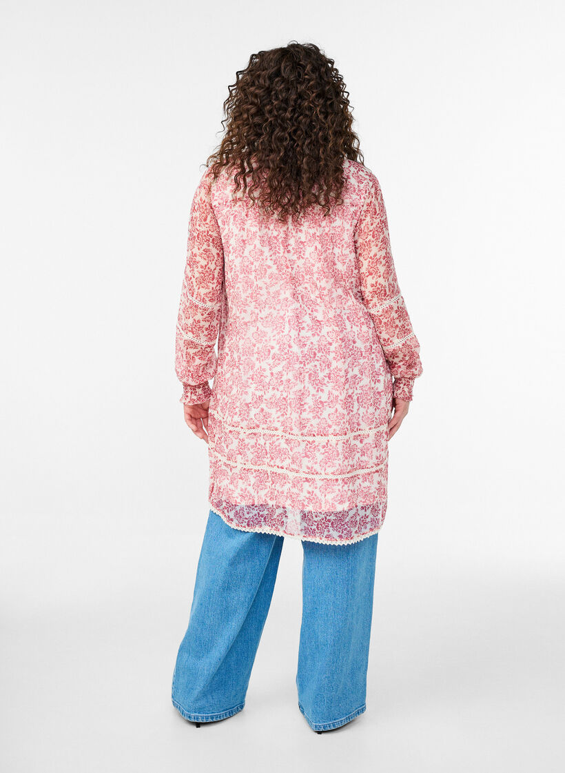 Lyhyt sifonkimekko virkkausdetaljeilla, Vaaleanpunainen, Model image number 1