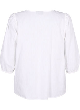 Puuvilla-pellavasekoitepusero 3/4-hihoilla, Bright White, Packshot image number 1