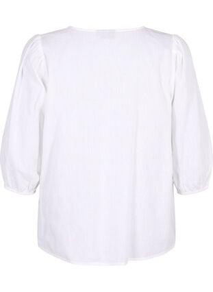 Puuvilla-pellavasekoitepusero 3/4-hihoilla, Bright White, Packshot image number 1