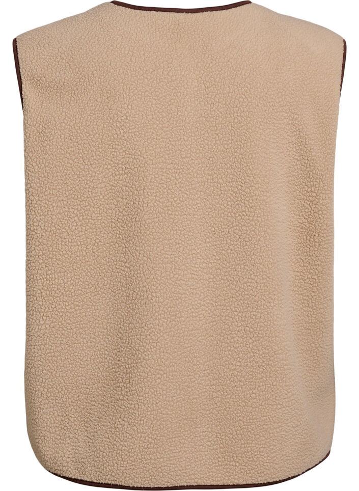 Teddykankainen liivi kontrastireunuksilla, Beige, Packshot image number 1