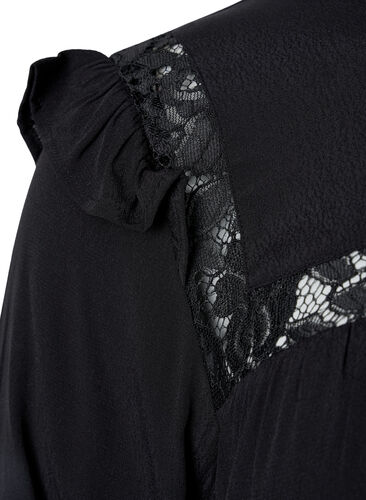 Viskoosipusero röyhelöillä ja pitsillä, Black, Packshot image number 3
