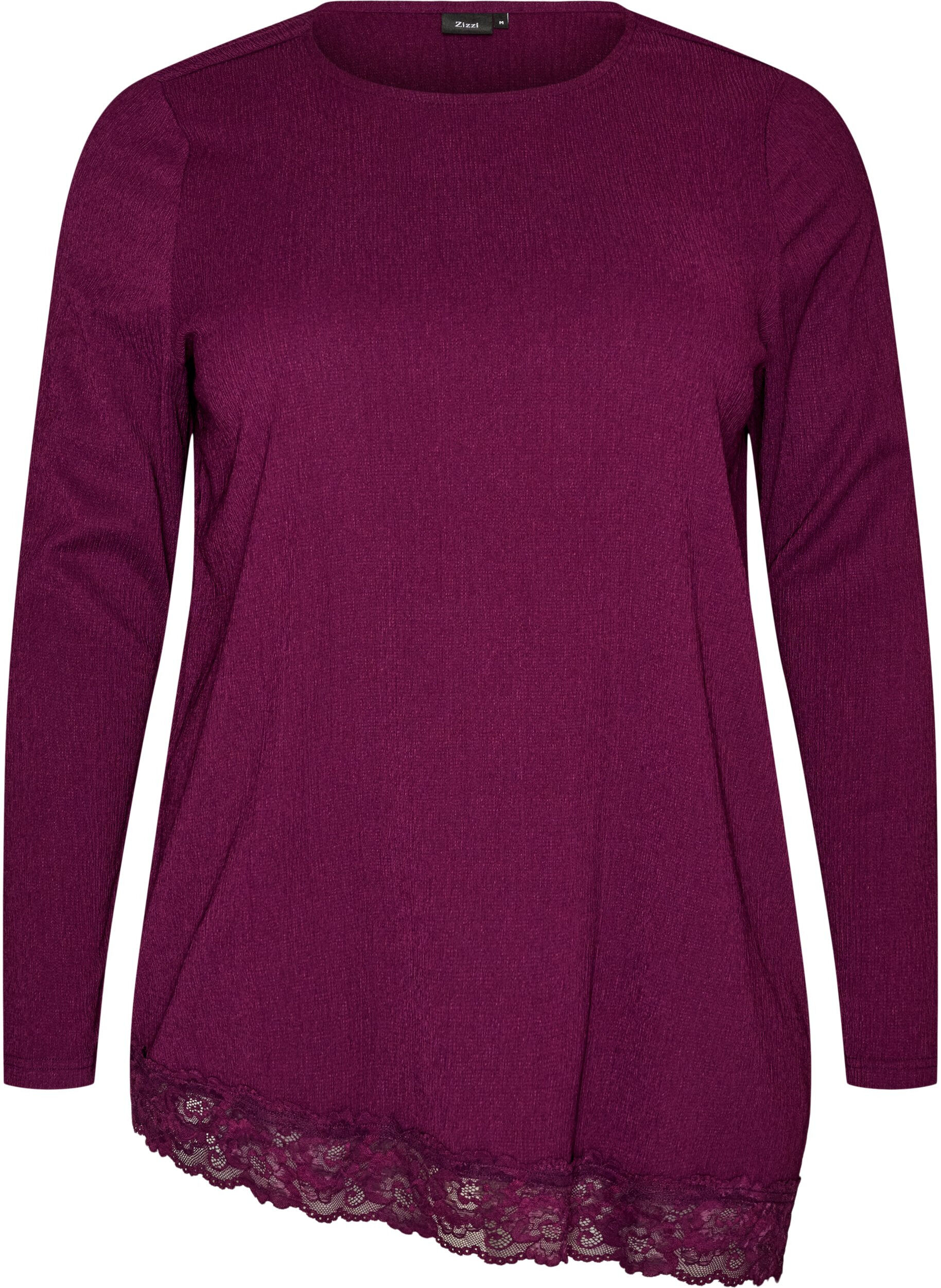ZizziJerseypusero, jossa ep&auml;symmetrinen pitsireunus, Violetti, Packshot image number 0