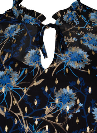 Tunika kukkakuosilla ja lurexilla, Black Blue Flower, Packshot image number 2