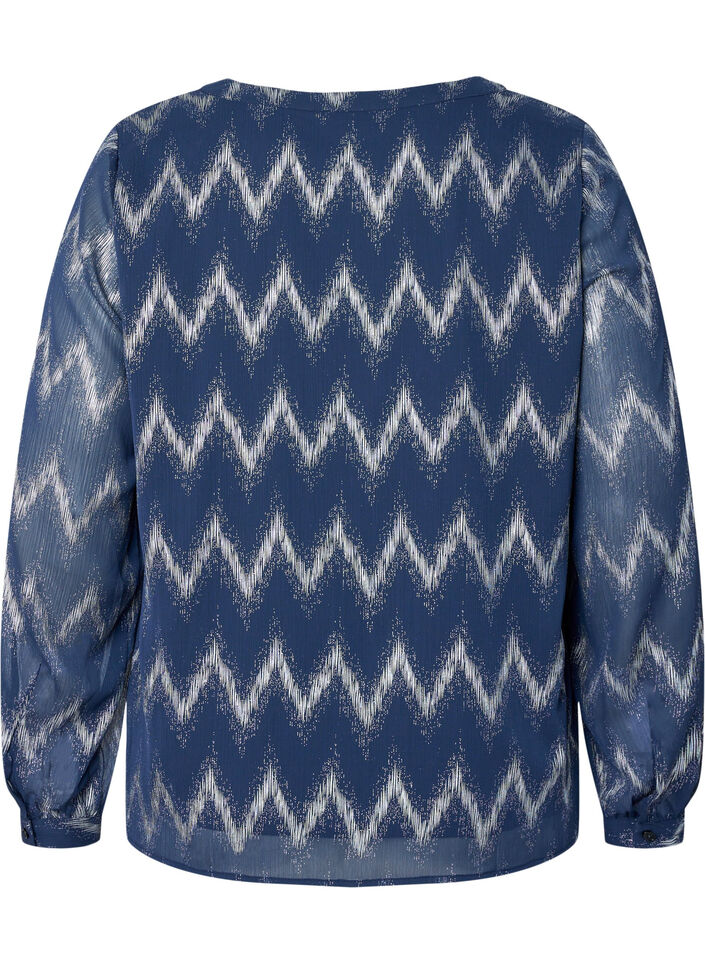 Kuosillinen pusero, jossa on v-pääntie, Sininen, Packshot image number 1