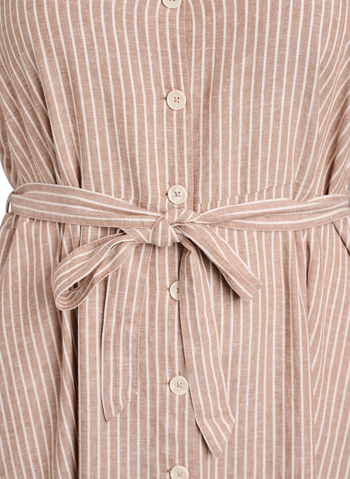 Hihaton raidallinen midimekko pellavasta ja viskoosista, Beige, Packshot image number 2