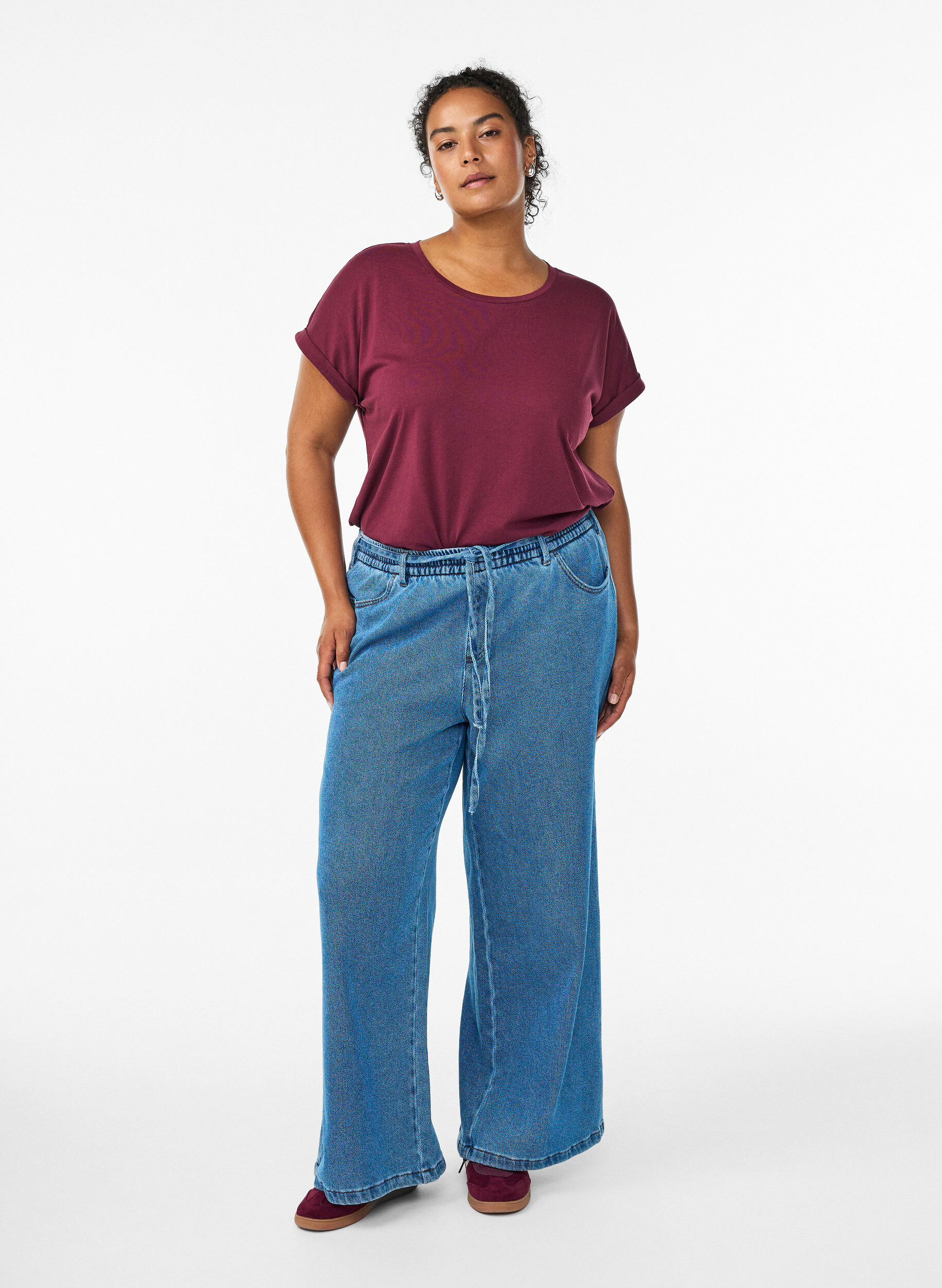 Zizzi Lyhythihainen t-paita puuvillasekoitteesta, Tumma Bordeaux, Model image number 1