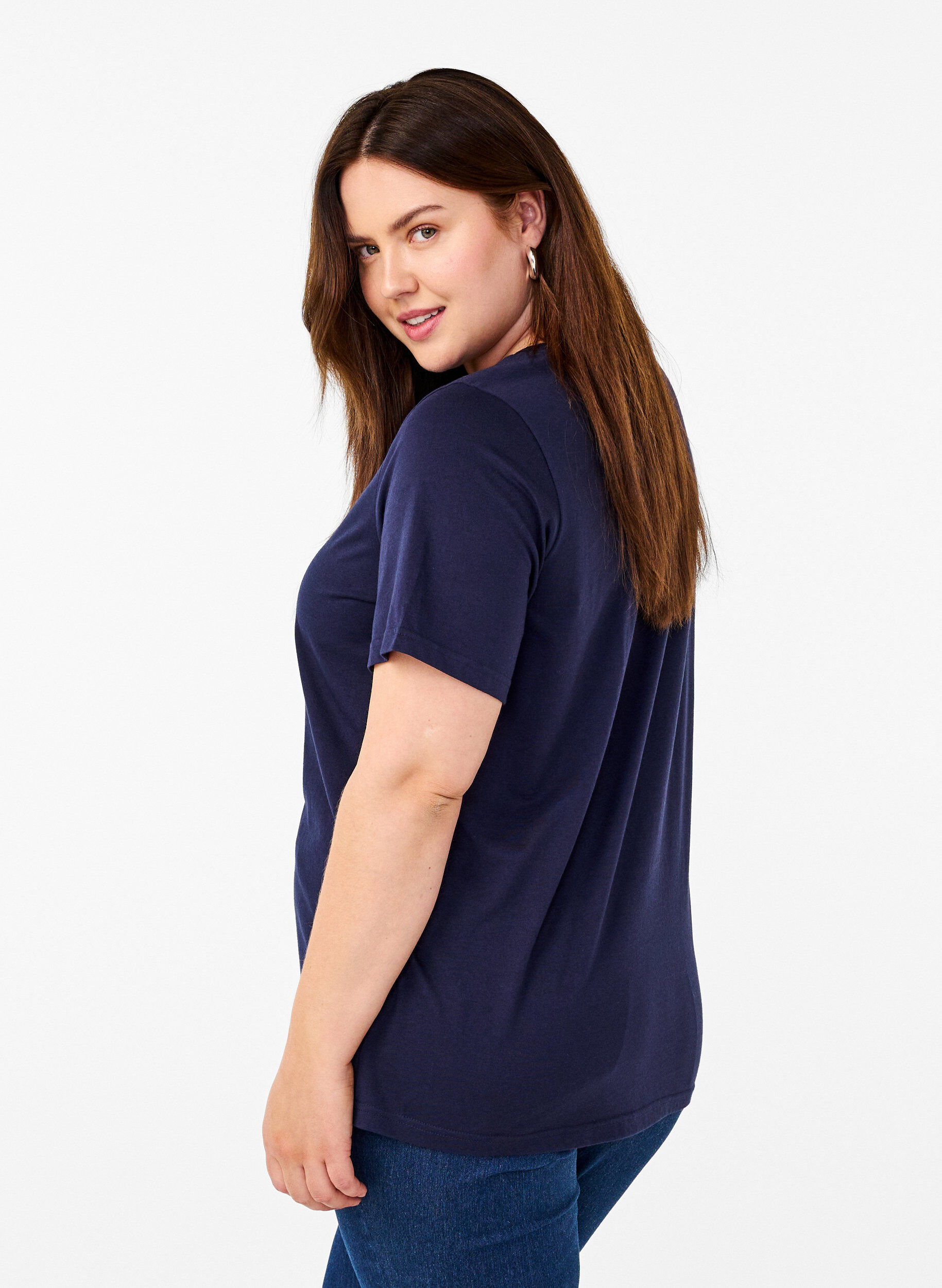 Zizzi FLASH &ndash; kuviollinen t-paita, Navy B. Silver Faith, Model image number 1