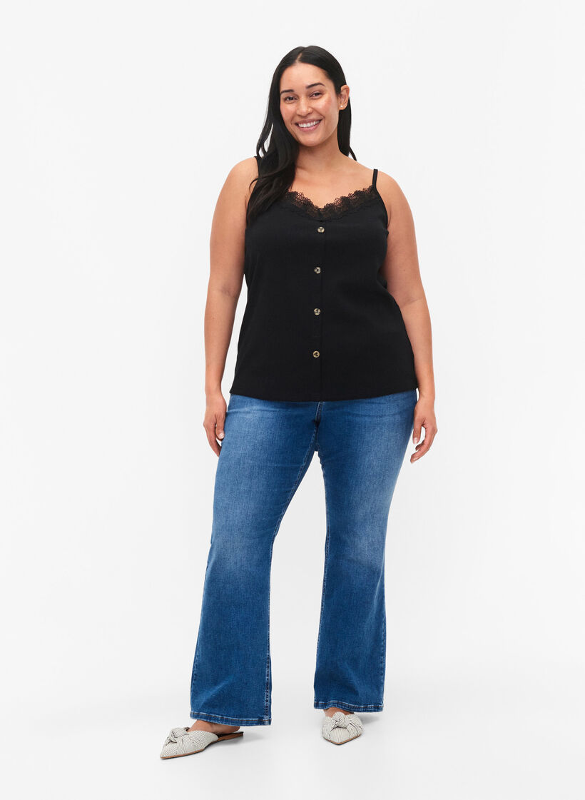 Olkaintoppi pitsireunuksella ja napeilla, Black, Model image number 1