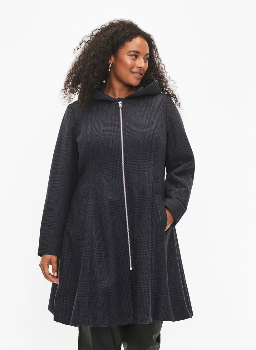 Ruudullinen villakangastakki, Dark Grey Melange, Model image number 0