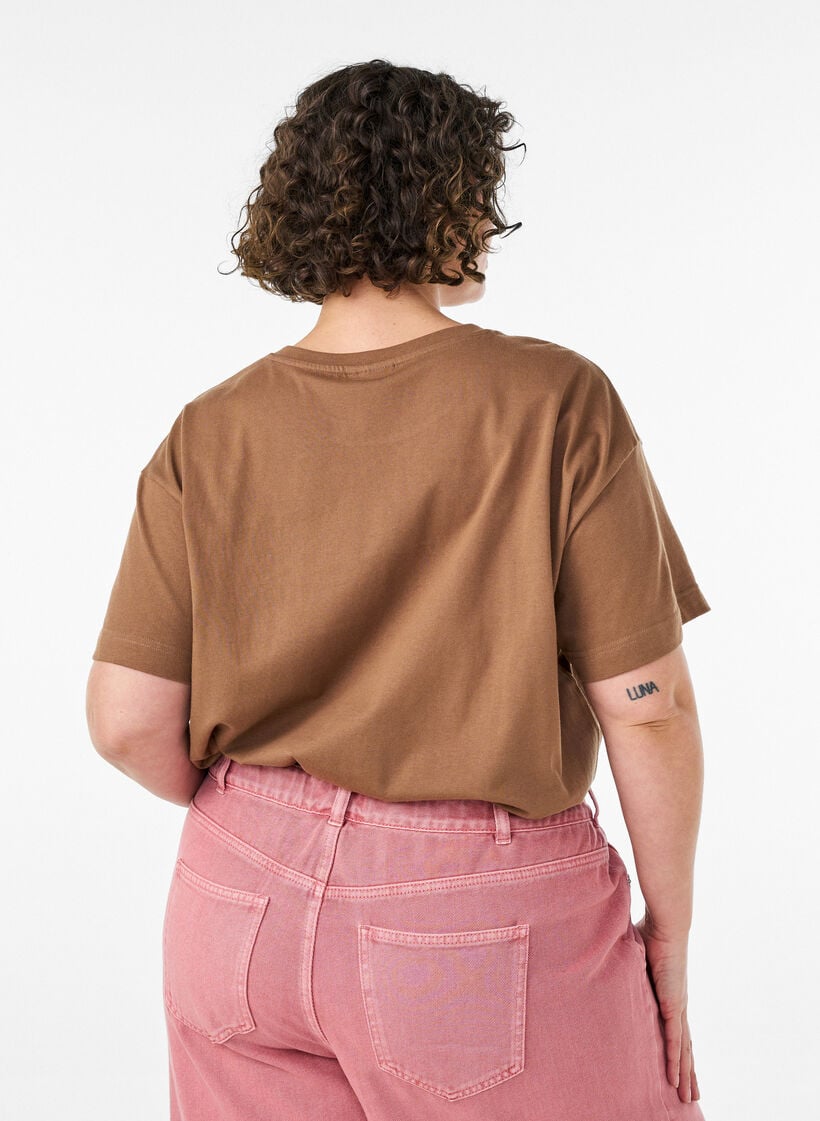 100% puuvillainen T-paita lyhyill&auml; hihoilla ja printill&auml;, Ruskea, Model image number 2