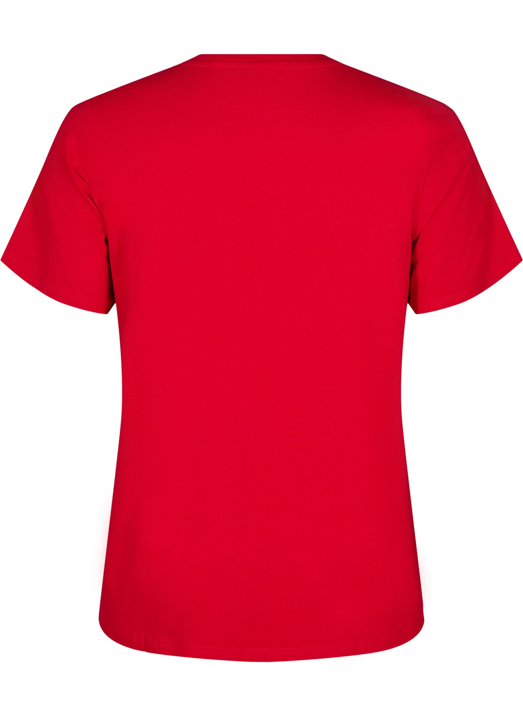 Zizzi T-paita luomupuuvillasta py&ouml;re&auml;ll&auml; kaula-aukolla, Salsa, Packshot image number 1