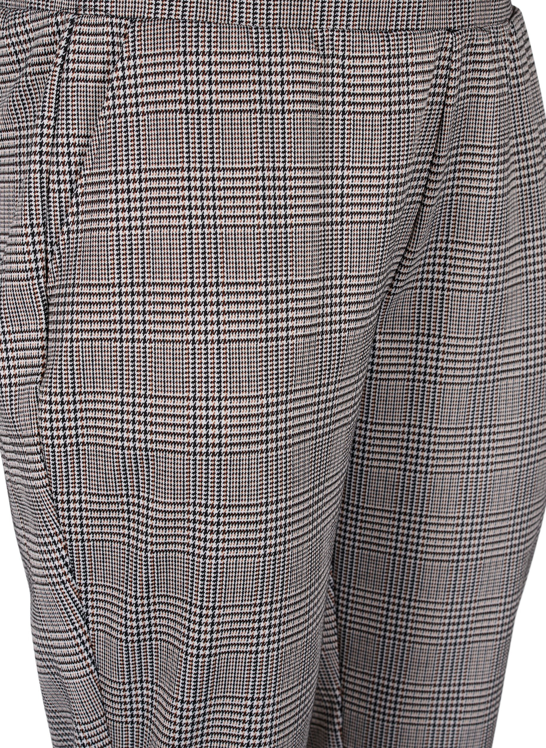 Zizzi Cropped Maddison -housut ruudullisella kuviolla, Beige Brown Check, Packshot image number 2