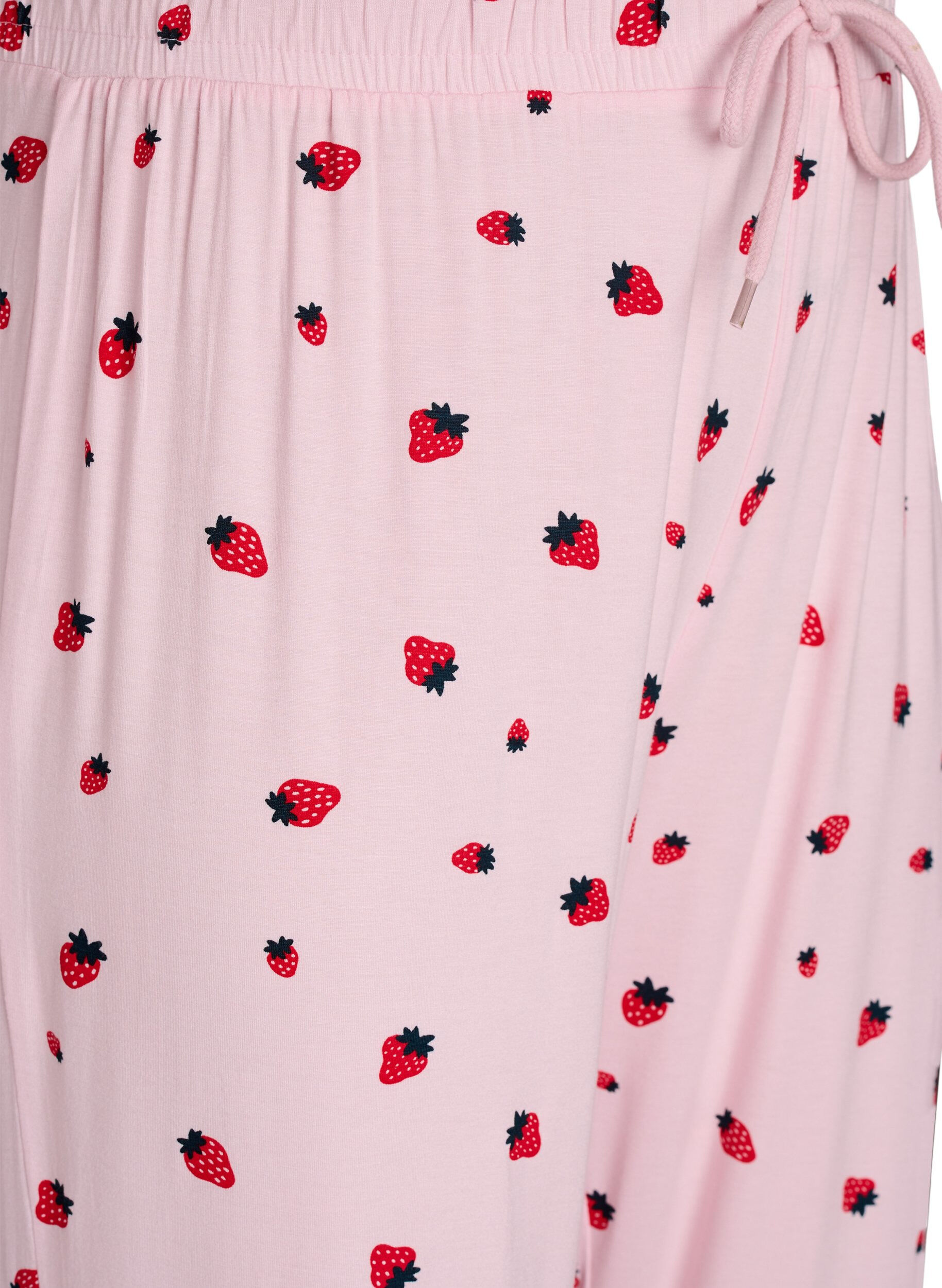 ZizziPyjamahousut pehme&auml;st&auml; jersey-materiaalista, korkea vy&ouml;t&auml;r&ouml; ja hedelm&auml;kuosi, Vaaleanpunainen, Packshot image number 2
