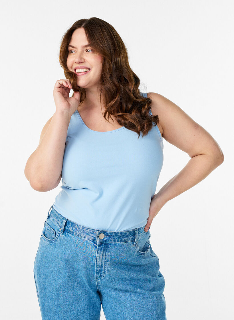 Yksiv&auml;rinen perus paita puuvillasta, Sininen, Model image number 0