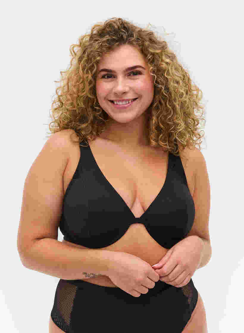 Kaarituelliset rintaliivit kevyellä tekstuurilla , Black, Model image number 0