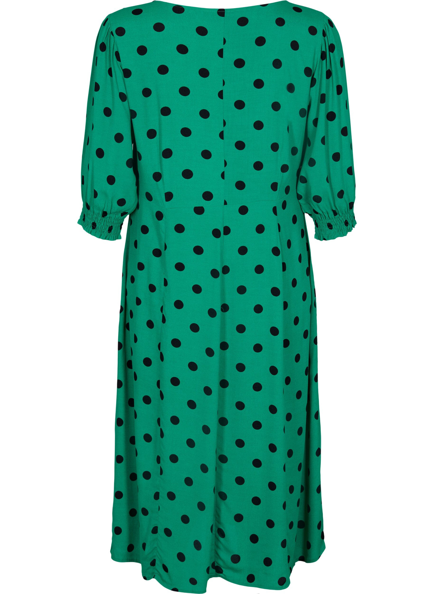 Zizzi Viskoosinen midimekko pilkuilla, Jolly Green Dot AOP, Packshot image number 1