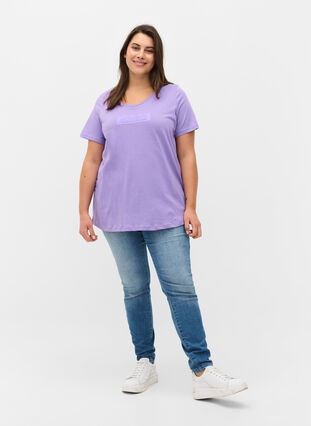 Lyhythihainen puuvillainen t-paita printillä , Paisley Purple TEXT, Model image number 3