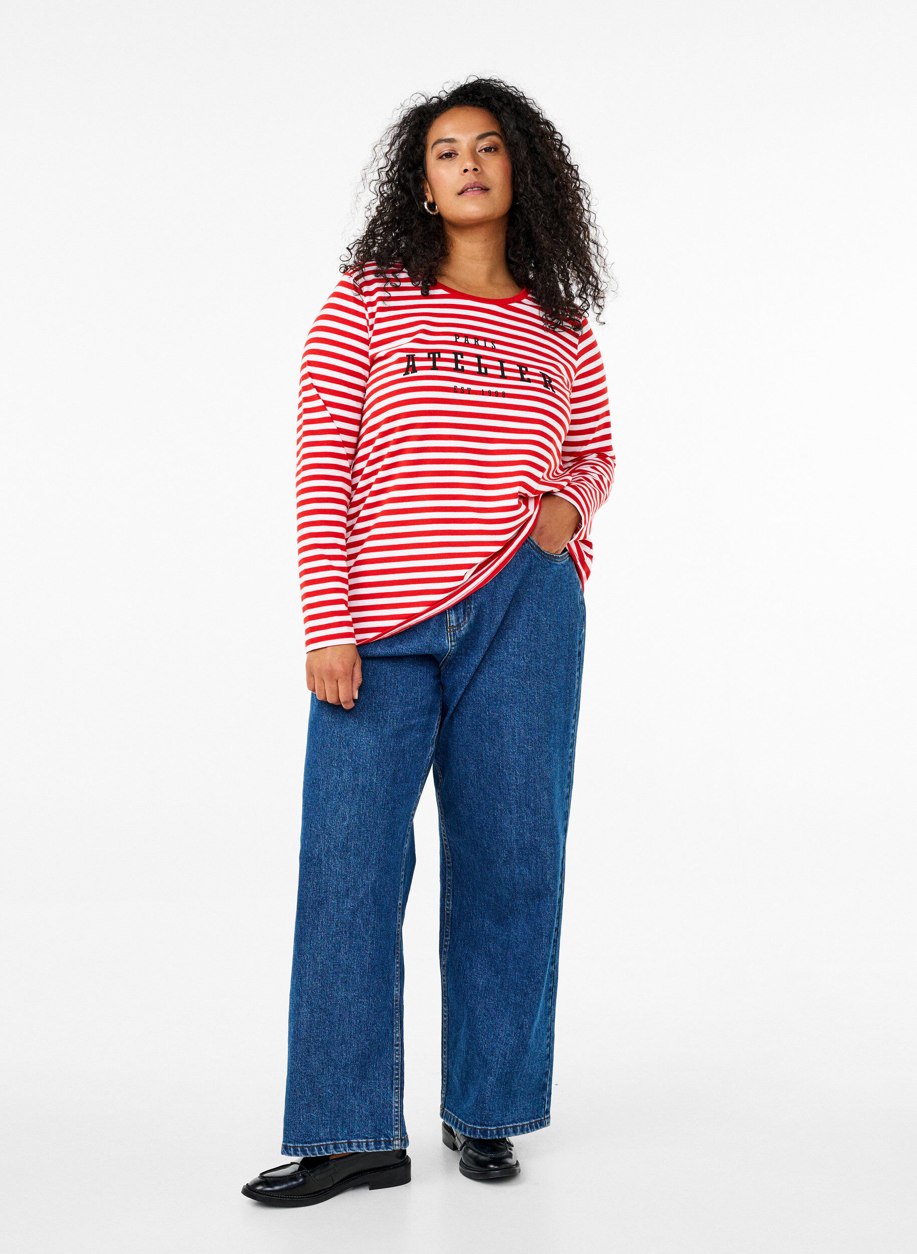 Zizzi Raidallinen pusero printill&auml;, Whitew.FlameS.Stripe, Model image number 2