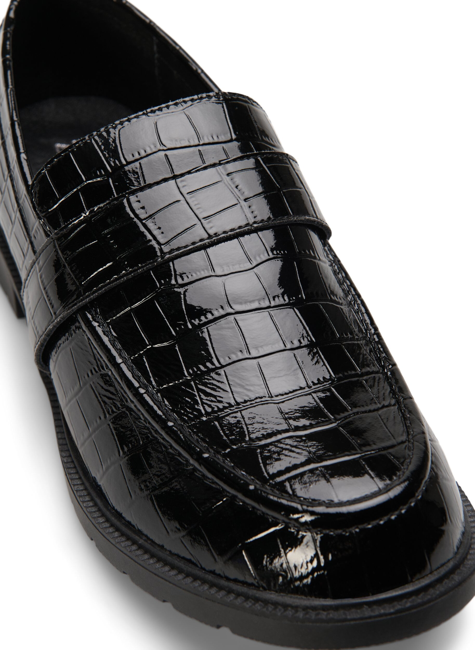 Zizzi Leve&auml;lestiset krokotiilikuvioiset loaferit nahkaa, Black, Packshot image number 3
